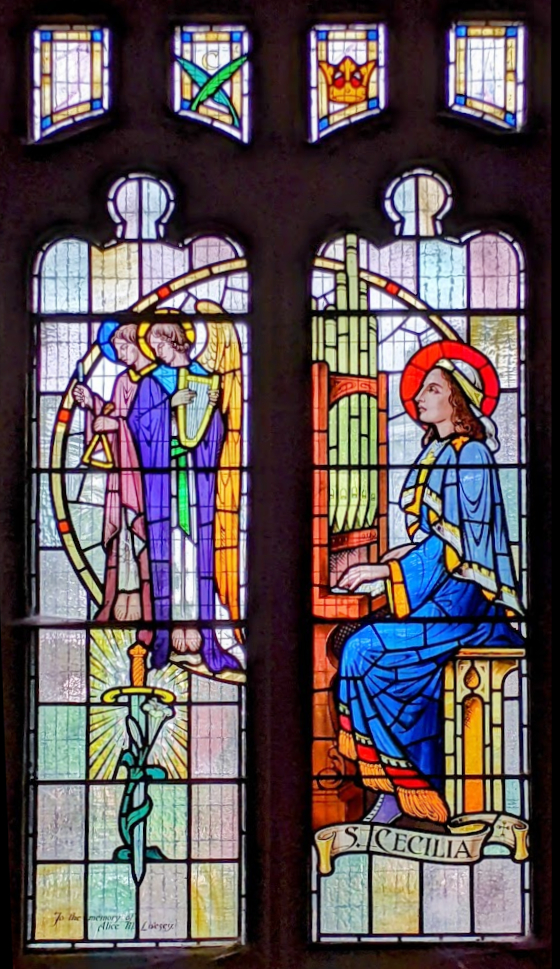 St Cecilia window in St Michael's dedicated to Miss Livesey